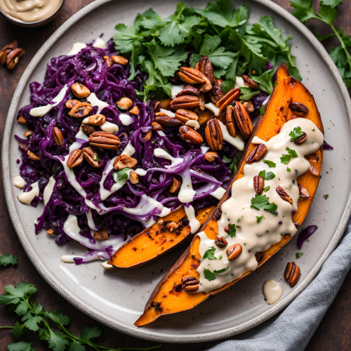 patate douce salade de chou rouge et halloumi light